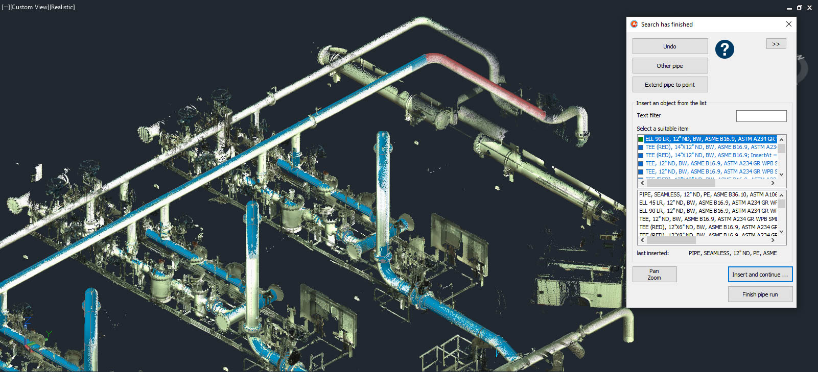 Interfejs wtyczki FARO As-Built – modelowanie BIM i praca z chmurą punktów ze skaningu 3D - Piping_Walk_The_Run
