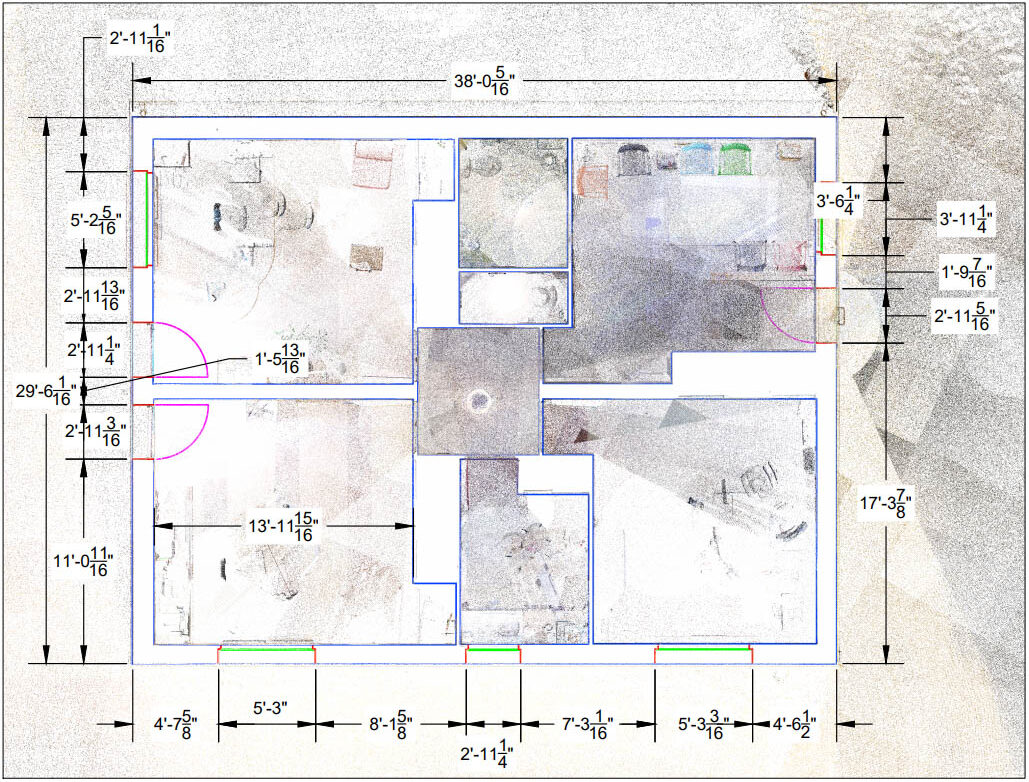 Interfejs wtyczki FARO As-Built – modelowanie BIM i praca z chmurą punktów ze skaningu 3D– plany architektoniczne plan podłogi
