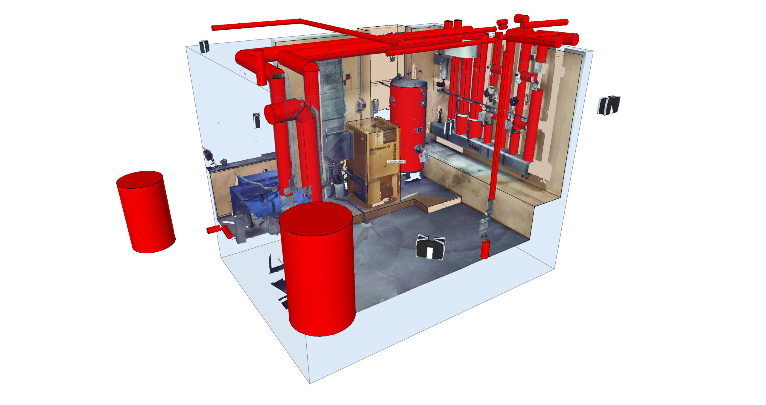 Interfejs wtyczki FARO As-Built – modelowanie BIM i praca z chmurą punktów ze skaningu 3D– detekcja rur